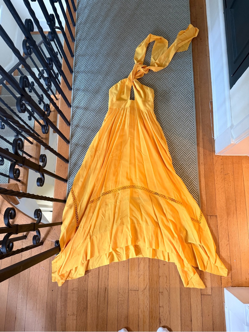 FARM Rio Bright Yellow Halter Maxi Dress with Lace Inset
